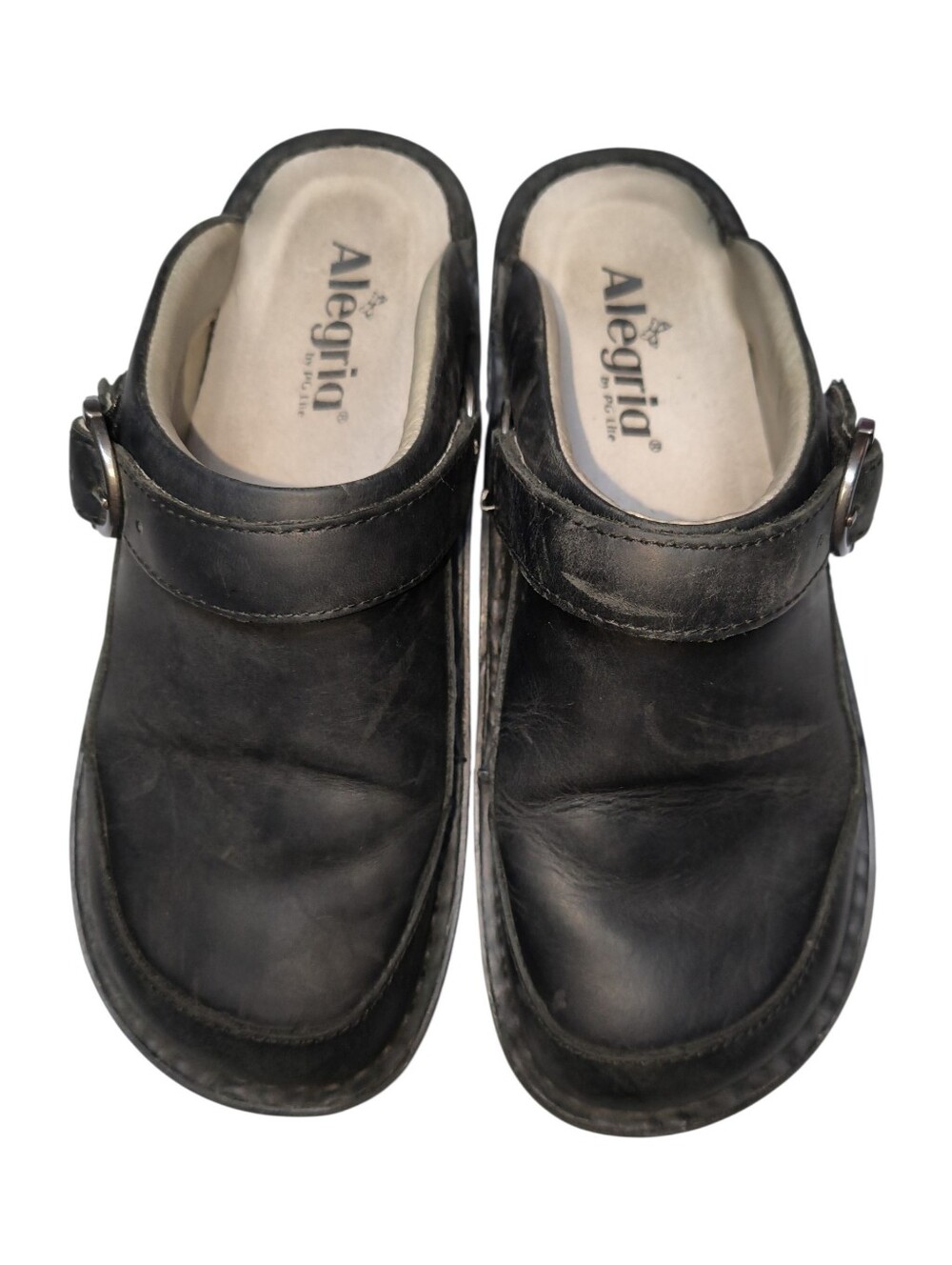 Alegria "Seville" Black Leather Slip-On Clogs Size 37 (US Size 6 To 6.5)